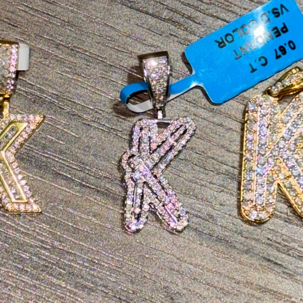 Vvs GRA certified white gold vermeil K initial pendant 100% passes diamond tests - Picture 4 of 4
